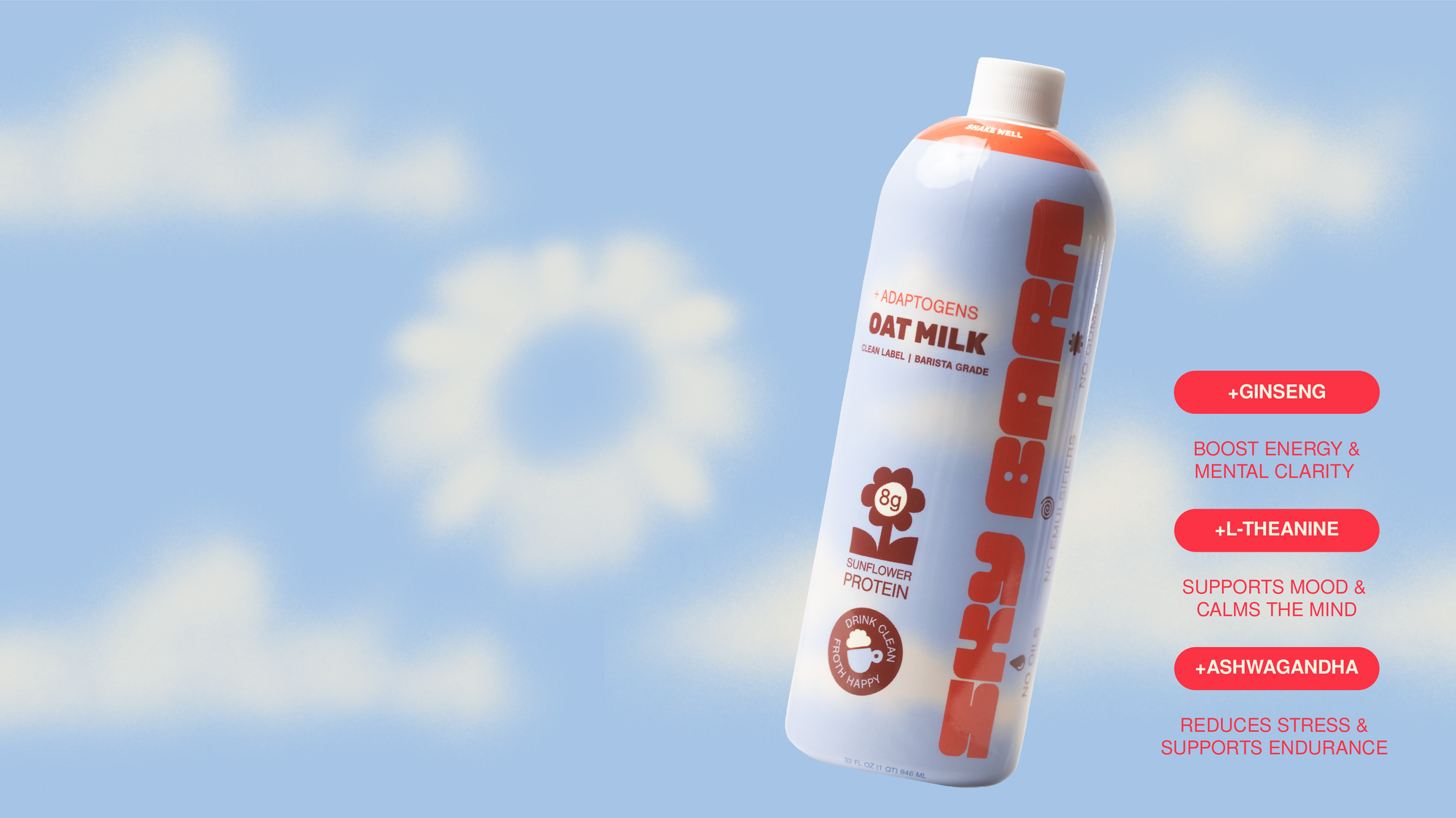 adaptogens oat milk with ginseng, L-theanine and ashwaganda