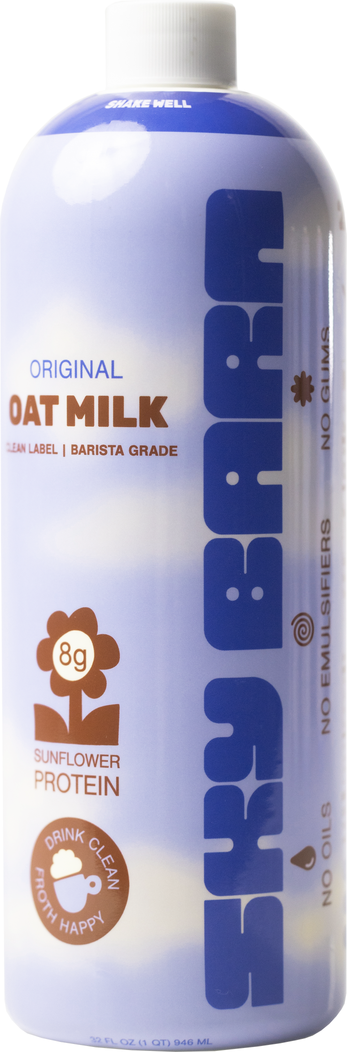 Bottle of Oat Milk with Barista Grade and Sunflower Protein on a white background
