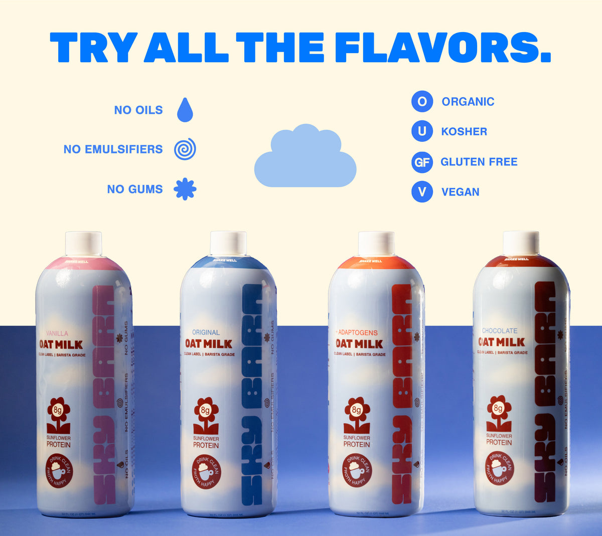 organic, kosher, gluten free and no oils, emulsifiers or gums.