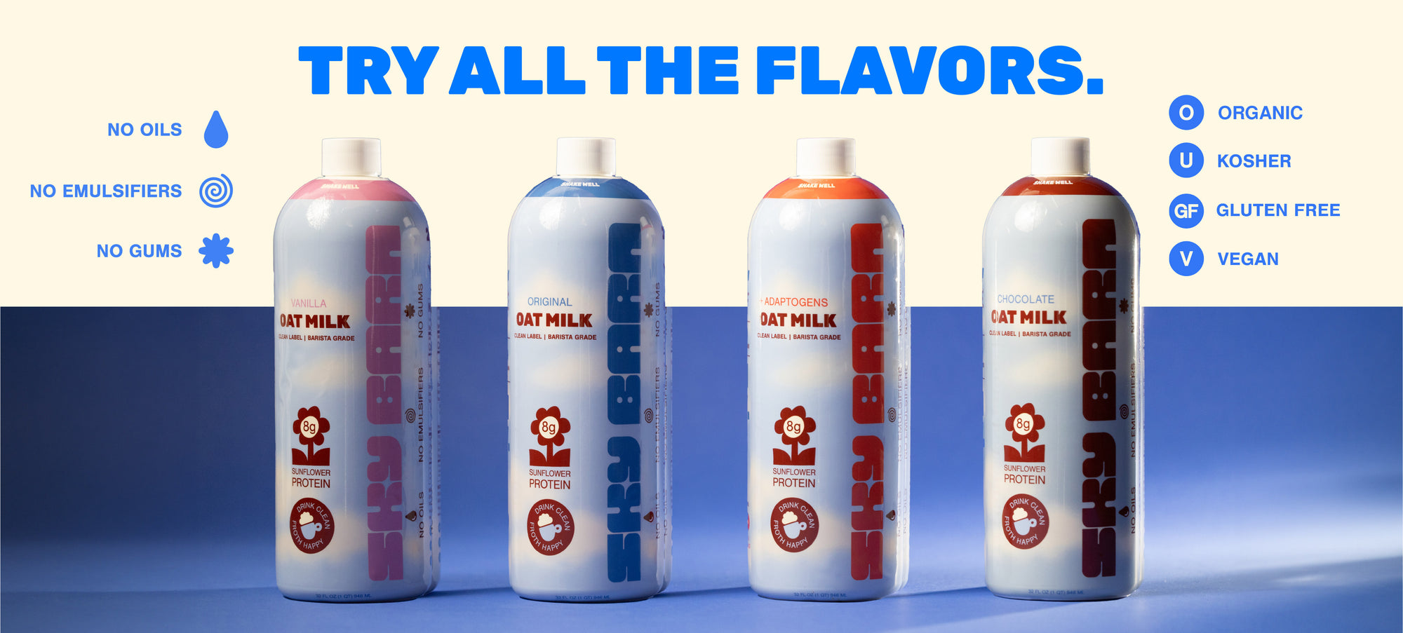 Vanilla, Original, Adaptogens and Chocolate oat milk 