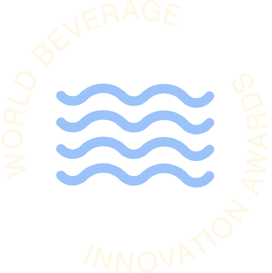 Blue wavy lines on a white background with 'World Beverage Innovation Awards' text.